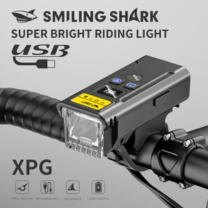 Smiling Shark Faro delantero para bicicleta LED, luz delantera recargable por USB, resistente al agua IPX4, aleación de aluminio, 4 modos - Product Image 1