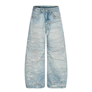 Vaqueros anchos American Vintage con estampado 3D de salpicaduras de luz estelar, estilo urbano, holgados, de mezclilla con corte curvo para hombre - Product Image 2