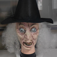 Masque de sorcière effrayant pour Halloween, costume de cosplay, design de sorcière moche, masque en latex de monstre aux cheveux blancs et aux grands yeux