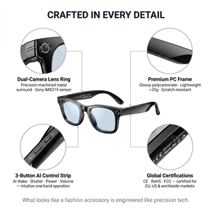 Lunettes vidéo IA en gros, approuvées CE RoHS FCC, fournisseur pour chaînes de magasins Costco, usine de 200 travailleurs, OEM ODM, 300 pièces - Product Image 1