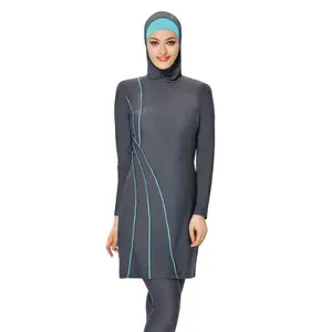 MOTIVE FORCE Strips Patchjob Grey And Aqua Girls Islamic Swimwear Manufacture High Quality Women Muslim Swimwear Burkinis