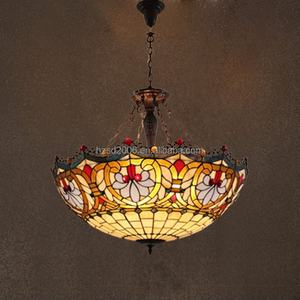 Lustre en verre Tiffany de style rétro, ovale, fait main, de 32 pouces, pour hôtel, villa, salle à manger - Product Image 5