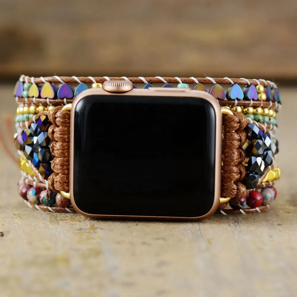 Semi-Precious Stone Designer Watch Band for Apple Watch Handwork Gorgeous Crystal Crafts Strap