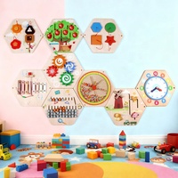 Panel de Actividades Sensoriales Montessori Hexagonal de Madera, Juguete Educativo para Preescolar, Montado en la Pared, Venta al Por Mayor