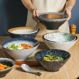 Venta al por mayor con logotipo personalizado 18/20/23 cm estilo japonés clásico servir apilable cerámica Ramen Bowl para el hogar Cocina