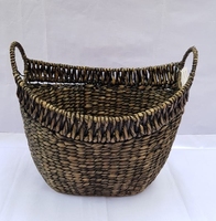 Panier de rangement rustique multifonctionnel en jacinthe d'eau marron écologique, personnalisable en gros, avec option sans poignée, fabrication artisanale OEM ODM