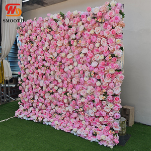 Mur de fleurs en tissu 5D 3D rose lisse, déroulable, pour décoration de mariage, panneau de fleurs artificielles, toile de fond murale florale - Product Image 1