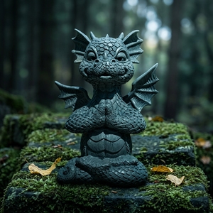 Zen Meditation <strong>Dragon</strong> Statue Yoga Pose Resin Sculpture for Outdoor Garden Decor Stone Texture Figurine - Product Image 1
