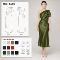 Robe midi asymétrique en satin vert olive pour femme, avec corsage drapé et froncé, robe de soirée brillante, vente en gros OEM directe usine