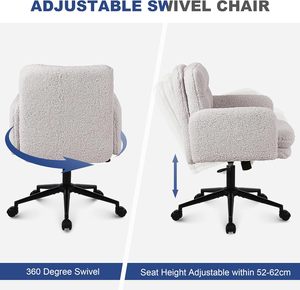 Chaise de bureau ergonomique à hauteur réglable, solide et à dossier moyen, table de toilette confortable en fausse fourrure, chaise pivotante de loisirs pour la maison - Product Image 4