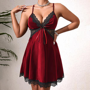 Haute qualité été Satin chemise de nuit élégante dentelle confortable taille élastique fermeture arc poitrine détail esthétique <span class=keywords><strong>vacances</strong></span> Style-897 - Product Image 1