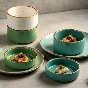 Plato Redondo Pequeño de Cerámica con Borde Moteado Rústico, Plato Compacto para Servir Sushi, Salsas y Aperitivos para Bistro y Comidas Familiares - Product Image 4