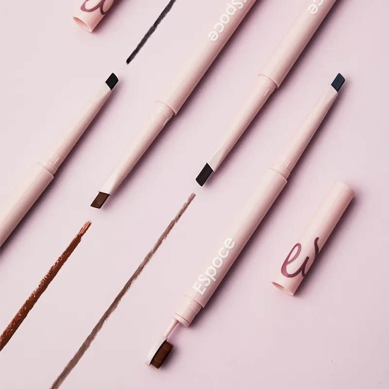 Оптовая продажа, 6 видов цветов, автоматически вращающийся карандаш для бровей, треугольная двуглавая ручка для бровей с кисточкой, водонепроницаемая, защита от пятен