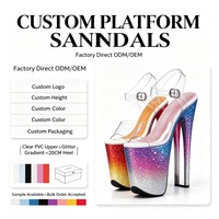 Sandales à plateforme en PVC à finition pailletée, talon aiguille de 20 cm, bout ouvert, chaussures de danse pour femmes, sangle transparente, tenue de club, fabrication sur mesure