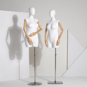 <span class=keywords><strong>Mannequin</strong></span> de couture demi-corps en plastique recouvert de tissu, <span class=keywords><strong>grande</strong></span> <span class=keywords><strong>taille</strong></span>, pour vêtements de femmes rondes, avec bras en bois - Product Image 1