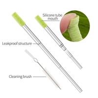 Pailles à boire télescopiques réutilisables Pailles en métal en acier inoxydable Pailles pliantes de qualité alimentaire Porte-clés avec étui Brosse de nettoyage