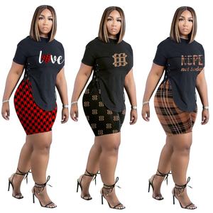 2024 di alta qualità Y2K Plus Size Casual no Love lettera stampa Plaid due pezzi Set corto abbigliamento estivo donna - Product Image 2