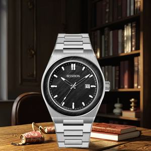 Relojes de Cuarzo de Lujo Personalizables para Hombre, Estilo Ejecutivo y Moderno, Acero Inoxidable, Resistentes al Agua, Esfera Analógica con Diseño de Madera, Cristal de 18 mm - Product Image 1