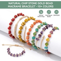 Bracelet Macramé en Pierres Naturelles Irrégulières et Perles Dorées, Plus de 10 Couleurs, Style Bohème, Réglable, Fait Main, Cadeau pour Femme, Vente en Gros OEM