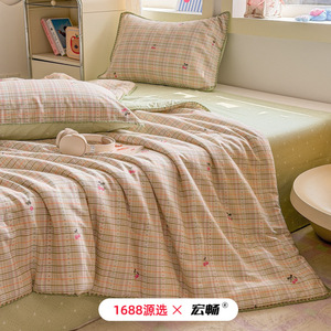 1688 X 100% Cotton Summer <b>Quilt</b> Set 4-Piece Cooling Thin Air Conditioning <b>Quilt</b> Reactive Dyeing Jiangsu Origin - Product Image 3