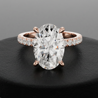 Anillo de Compromiso y Boda de Oro Sólido de 14K con Diamante Cultivado en Laboratorio, Corte Ovalado, Certificado IGI E VVS2, Doble Halo Oculto, Pavé, Unisex