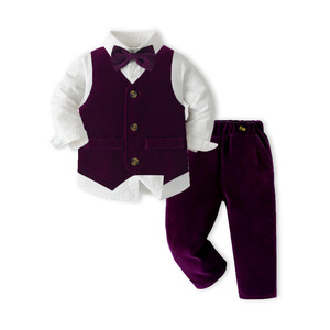 Ensemble de costume 3 pièces pour enfant en velours vert, avec <span class=keywords><strong>gilet</strong></span>, chemise à manches longues, pantalon et nœud papillon, idéal pour mariage, fête ou séance photo - Product Image 4