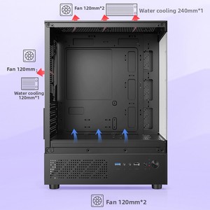 Boîtier de jeu Xuanwu Mini Micro ATX vertical pour <span class=keywords><strong>PC</strong></span> de bureau, refroidi par eau, avec façade en verre panoramique entièrement transparente et ports USB 3.0 avant - Product Image 2