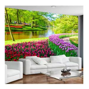 Frais naturel paysage tulipe peler et coller peintures murales <span class=keywords><strong>fresque</strong></span> salon TV canapé fond mur décor à la maison <span class=keywords><strong>papier</strong></span> <span class=keywords><strong>peint</strong></span> - Product Image 2