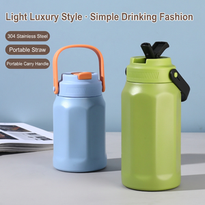 Gobelet octogonal en paille, bouteille isotherme en acier inoxydable, grande capacité, tasse à eau portable avec poignée pour - Product Image 5