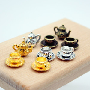 <span class=keywords><strong>Set</strong></span> di Teiera e Caffettiera in Miniatura in Metallo per Decorazione Cucina Casa delle Bambole, 3 Pezzi - Product Image 4
