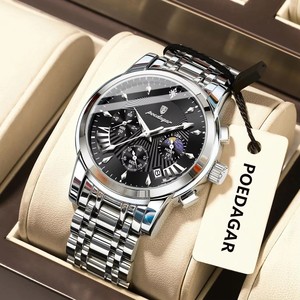 Reloj de Cuarzo Personalizado Poedagar 813 para Hombre, Correa de Acero Inoxidable, Luminoso, Resistente al Agua, con Fecha, para Negocios - Product Image 2