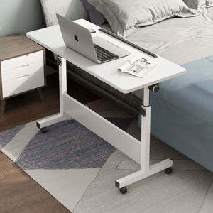 Factory-Direct Wooden Folding Mobile Computer Desk with Height-Adjustable Floor Stand Rotating Laptop Bedside <b>Table</b> for Home Use - Product Image 5
