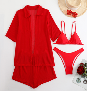 NEW STOCK 5 색 메쉬 셔츠 비치 쇼트 4 조각 비치웨어 수영복 Sexi 비키니 세트 비치 커버 업 - Product Image 5