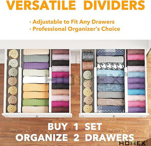 Wholesale <strong>White</strong> Expandable Bamboo <strong>Drawer</strong> Divider Organizer <strong>Set</strong> of 4pcs Adjustable Cabinet Separators |Homex- BSCI Factory - Product Image 4