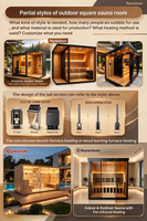 Ruang Sauna Luar Ruangan Persegi Tahan Cuaca dengan Atap Anti Air dan Panel Kayu Anti-UV untuk Penggunaan Sepanjang Musim