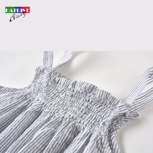 Venta al por mayor de ropa para niños, vestido de verano sin mangas con volantes florales encantadores patrón de rayas sólidas técnica de ganchillo ODM para niños - Product Image 6