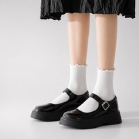 Chaussettes mi-mollet à volants pour femme en coton peigné premium, antidérapantes, tricotées, côtelées, couleur unie, pour le quotidien au printemps