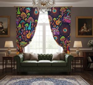 Cortinas de Ventana con Diseño Floral Psicodélico, para Sala de Estar, Bloquean el 70% de la Luz, Cortinas Impresas Coloridas para Dormitorio, Hogar de Lujo - Product Image 3
