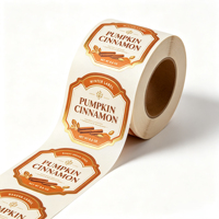 Étiquettes d'emballage découpées sur mesure en feuille d'or, à base de crème, motif citrouille cannelle, écologiques, résistantes à l'huile, à forte adhérence, auto-adhésives