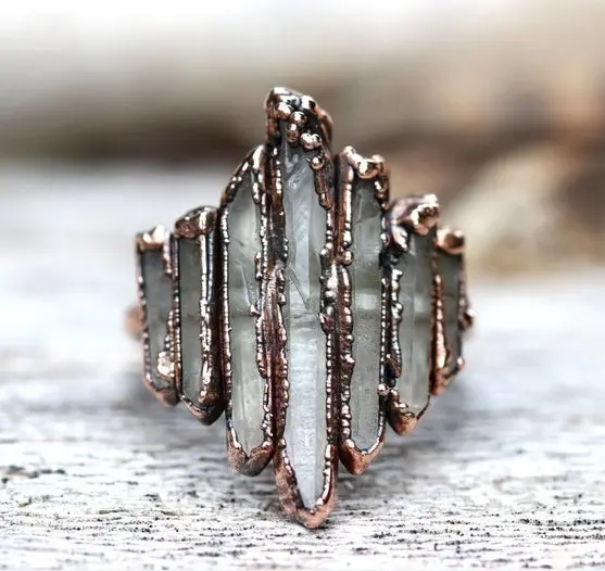 Amazon Top Seller Fashion Gemstone Crystal Irregular Multi-Rock Edging Citrine Ring Vintage Bronze Plated Fine Ring Jewelry