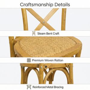Sedia impilabile Sunzo in legno massello di faggio con schienale a croce, portata 250 kg, stile rustico francese, per eventi, matrimoni, sala da pranzo, con seduta in rattan - Product Image 3