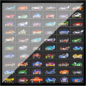 ארון תצוגה מעץ לתלייה על הקיר למכוניות הוט וילס עם דלת אקרילית עמידה לאבק, מארז אחסון ותצוגה למכוניות דגם - Product Image 5