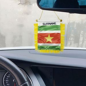 Bandera de satén personalizada para coches, mini bandera con borlas amarillas, hecha digitalmente de poliéster y plástico, para uso automotriz, bandera de satén de Surinam - Product Image 3