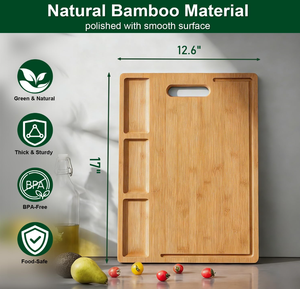 Planche à découper en bambou premium avec compartiments et rainure à jus, bloc de découpe en bois épais pour la préparation des repas et le tri des légumes en cuisine - Product Image 5
