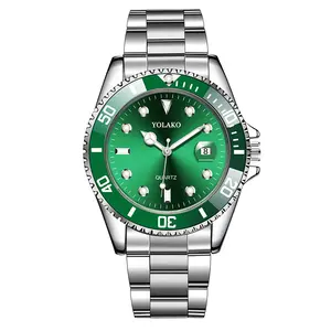 YK401 jam tangan kuarsa Logo kustom pria, arloji bisnis baja tahan karat dengan kalender mewah olahraga