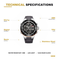 Montre-bracelet numérique multifonctionnelle SKMEI 2026, étanche 3 ATM, modèle 2808, pour sport en extérieur, avec logo personnalisé