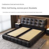 Lit Double Moderne de Luxe en Cuir Capitonnage Doux avec Rangement, Grande Taille, pour Adultes et Jeunes Filles