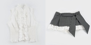 Ruffle Trim Pure & Sexy Waist Slimming Top Contrast Color Block Striped Skirt Two-Piece <b>Set</b> - Product Image 2