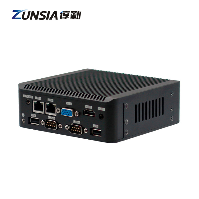 Zunsia OEM Intel Celeron J4125 Fanless Mini PC 2 LAN 6Com 1*DDR4 8GB Ram Thin Client 1*HD1*VGA X86 Linux Industrial Nano Mini Pc