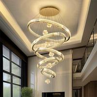 Lustre suspendu de luxe, luminaires suspendus, lustres en forme d'anneau, grands lustres contemporains modernes en cristal, lustre long pour escalier